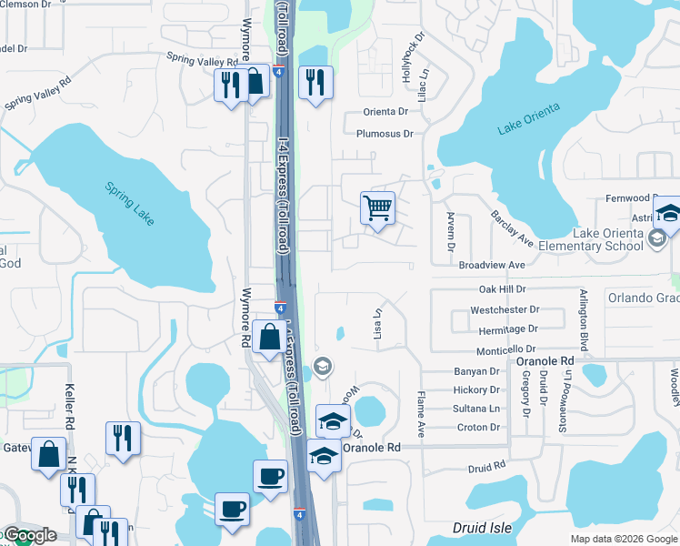 map of restaurants, bars, coffee shops, grocery stores, and more near 219 Flame Avenue in Maitland