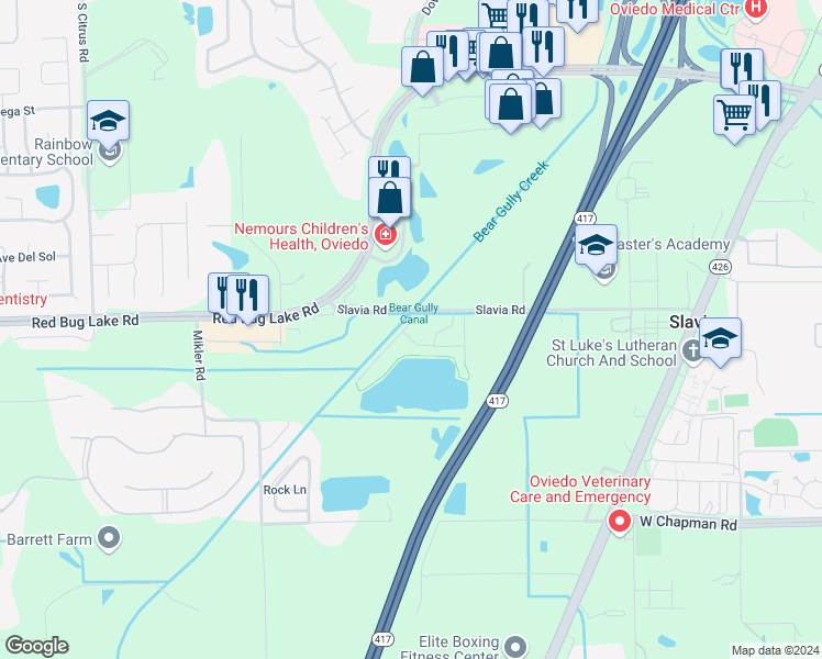 map of restaurants, bars, coffee shops, grocery stores, and more near Summer Club Drive in Oviedo