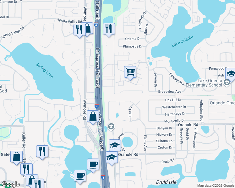 map of restaurants, bars, coffee shops, grocery stores, and more near 219 Flame Avenue in Maitland