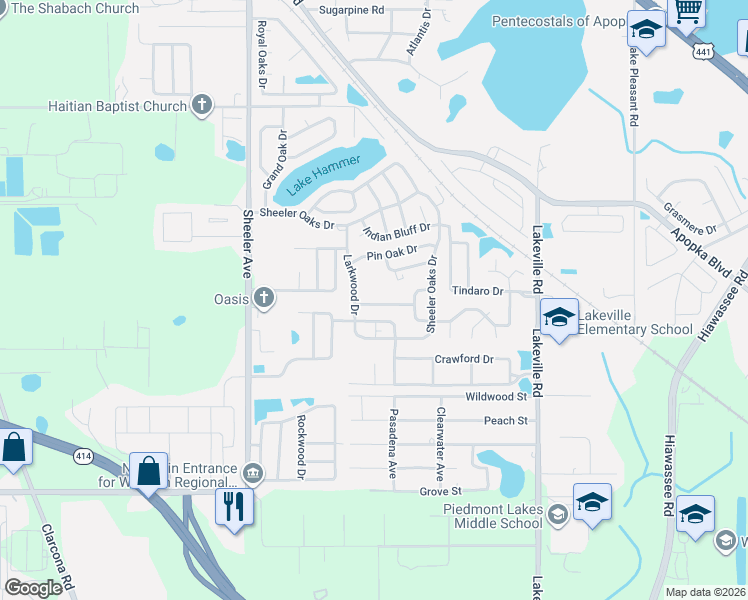 map of restaurants, bars, coffee shops, grocery stores, and more near 1235 Lacey Oak Drive in Apopka