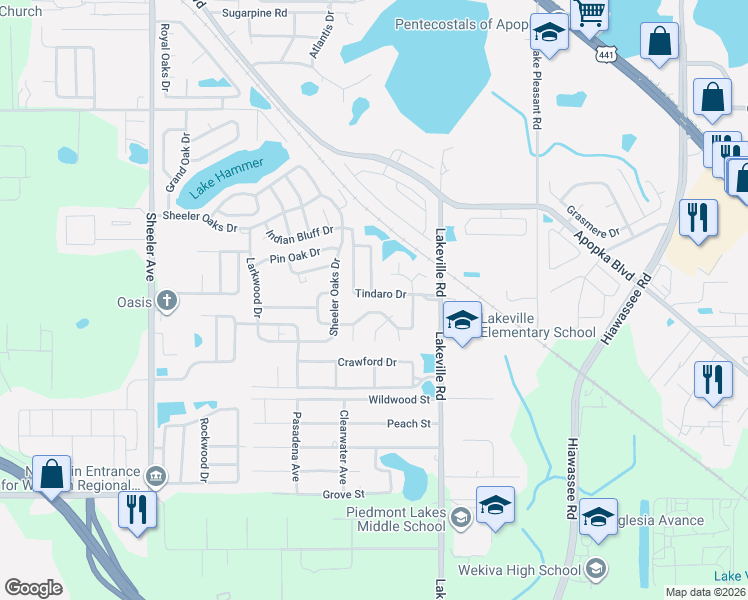 map of restaurants, bars, coffee shops, grocery stores, and more near 2030 Inge Court in Apopka