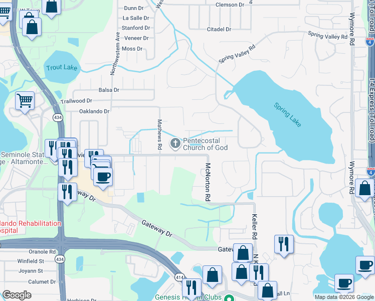 map of restaurants, bars, coffee shops, grocery stores, and more near 545 Hillview Drive in Altamonte Springs