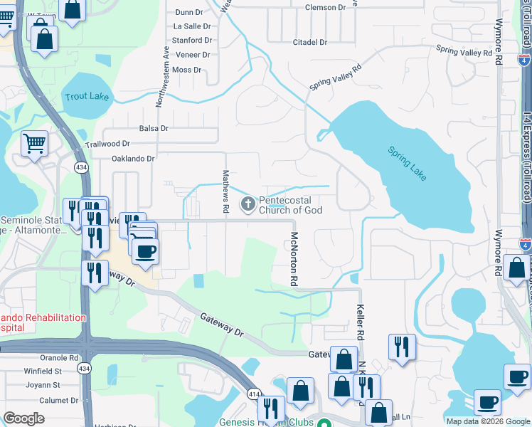 map of restaurants, bars, coffee shops, grocery stores, and more near 545 Hillview Drive in Altamonte Springs