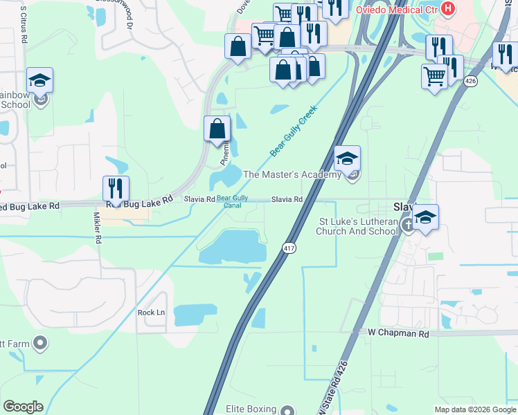 map of restaurants, bars, coffee shops, grocery stores, and more near 1910 Summer Club Drive in Oviedo