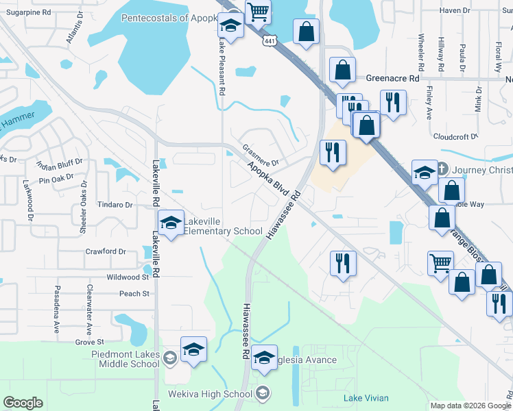 map of restaurants, bars, coffee shops, grocery stores, and more near 1985 Shannon Lane in Apopka