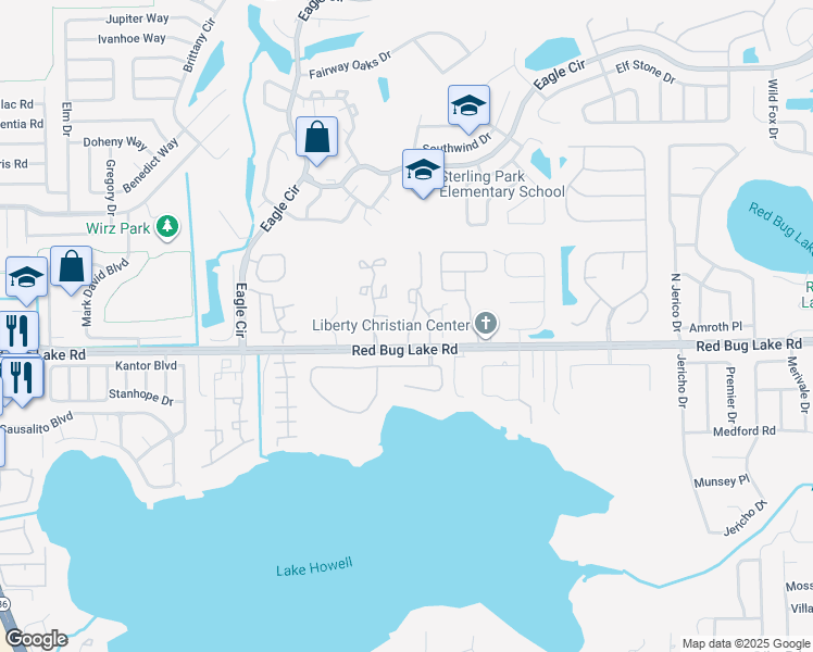 map of restaurants, bars, coffee shops, grocery stores, and more near 978 Rollingwood Loop in Casselberry