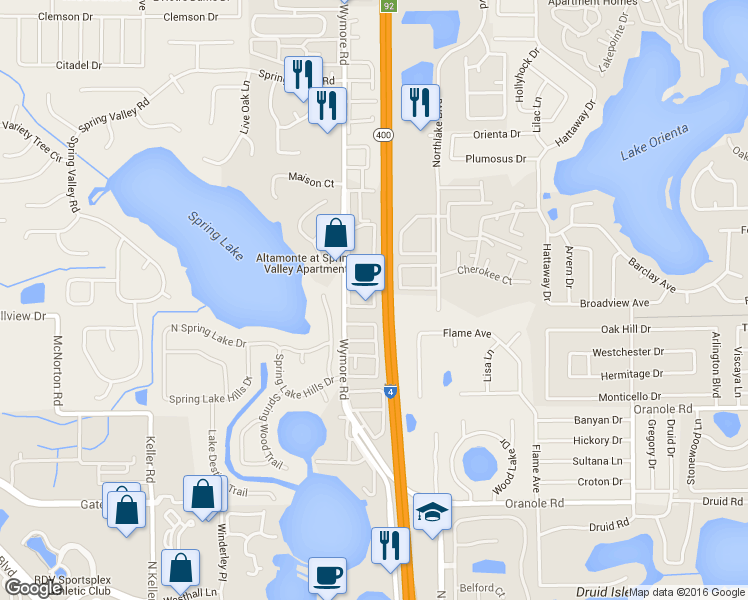 map of restaurants, bars, coffee shops, grocery stores, and more near 701 Ashford Oaks Drive in Altamonte Springs