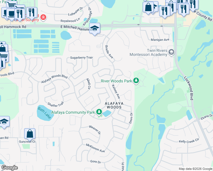 map of restaurants, bars, coffee shops, grocery stores, and more near 1023 Kelsey Avenue in Oviedo