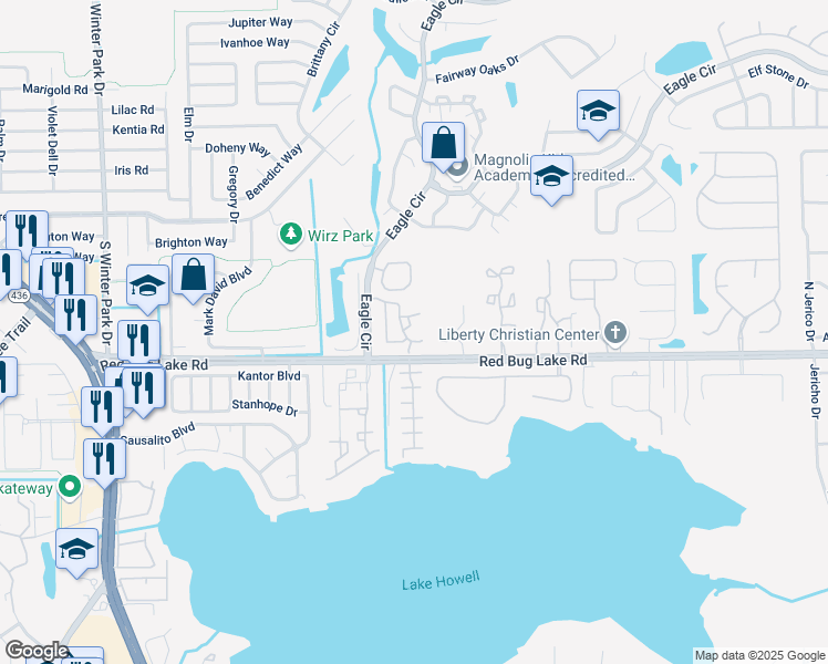 map of restaurants, bars, coffee shops, grocery stores, and more near 1149 Exceller Court in Casselberry