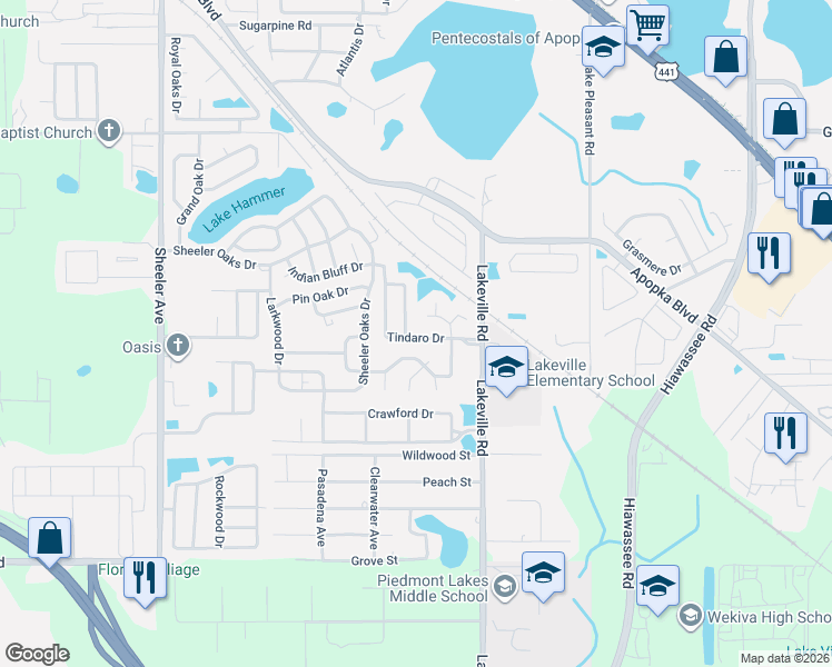 map of restaurants, bars, coffee shops, grocery stores, and more near 1346 Contreau Court in Apopka