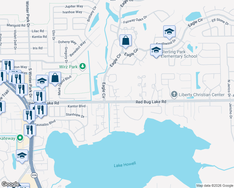 map of restaurants, bars, coffee shops, grocery stores, and more near 1149 Exceller Court in Casselberry