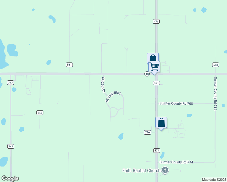 map of restaurants, bars, coffee shops, grocery stores, and more near 2644 Southeast 75th Boulevard in Bushnell