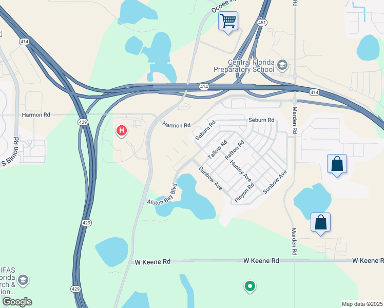 map of restaurants, bars, coffee shops, grocery stores, and more near 1391 Seburn Road in Apopka