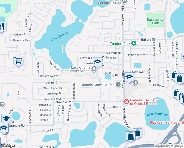 map of restaurants, bars, coffee shops, grocery stores, and more near 522 Riviera Drive in Altamonte Springs