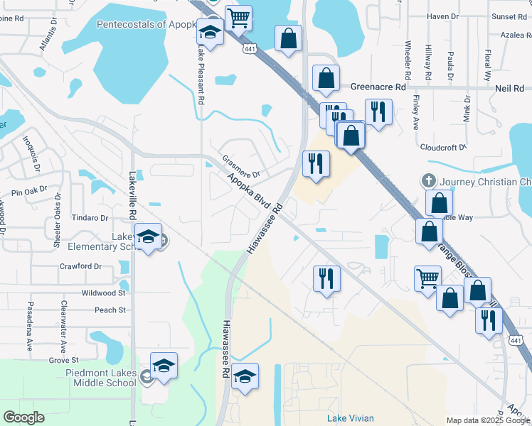 map of restaurants, bars, coffee shops, grocery stores, and more near in Apopka
