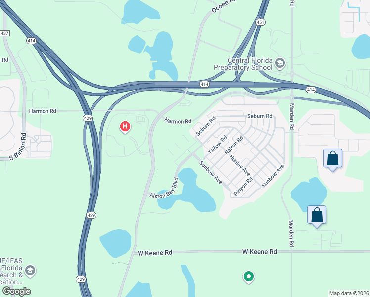 map of restaurants, bars, coffee shops, grocery stores, and more near 1601 Alston Bay Boulevard in Apopka