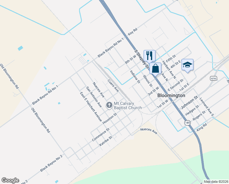 map of restaurants, bars, coffee shops, grocery stores, and more near 20 Lavaca Street in Victoria