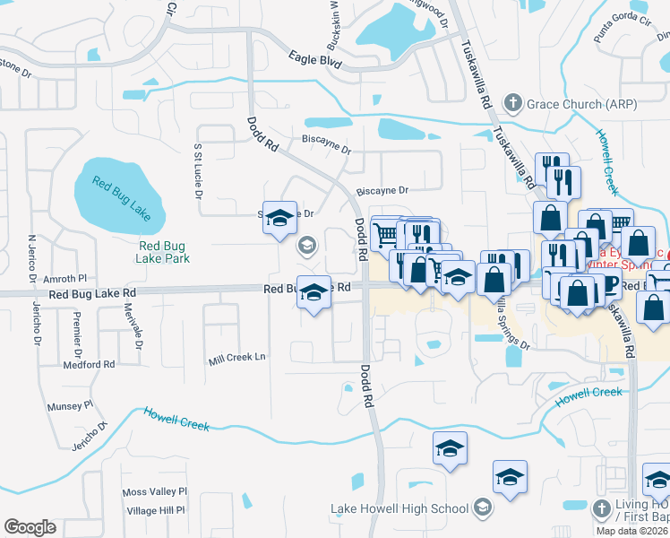 map of restaurants, bars, coffee shops, grocery stores, and more near 3756 Idlelbrook # 106 Circle in Casselberry