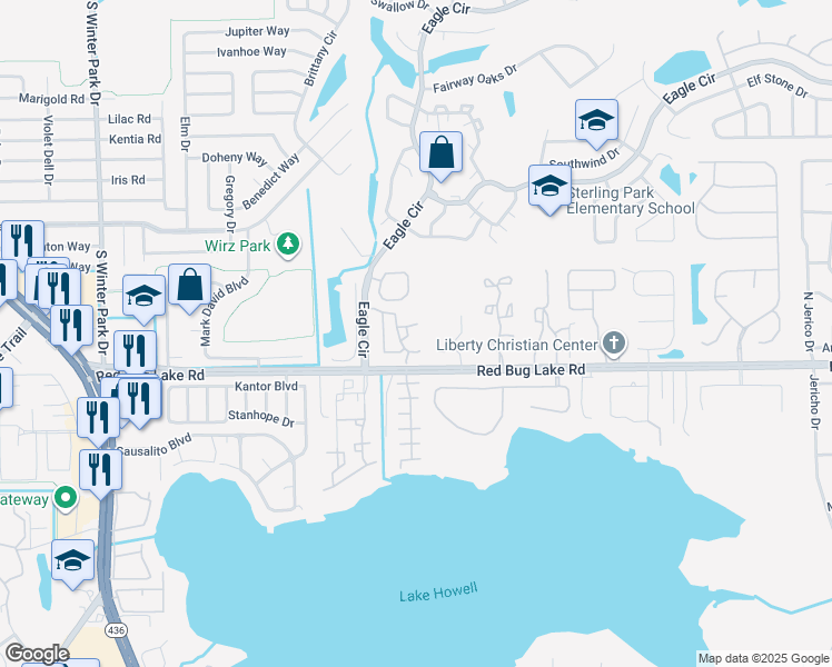 map of restaurants, bars, coffee shops, grocery stores, and more near 1149 Exceller Court in Casselberry