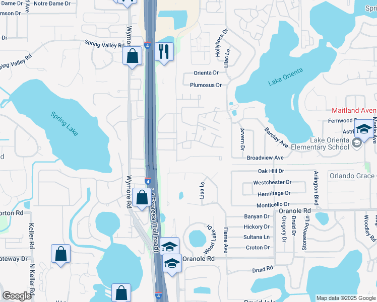 map of restaurants, bars, coffee shops, grocery stores, and more near 220 Cherokee Court in Altamonte Springs