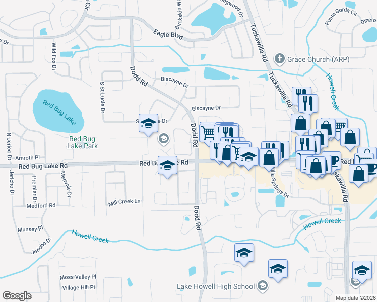 map of restaurants, bars, coffee shops, grocery stores, and more near 3756 Idlelbrook # 106 Circle in Casselberry