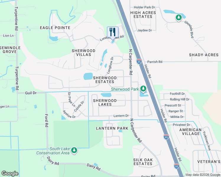 map of restaurants, bars, coffee shops, grocery stores, and more near 4313 Flintshire Way in Titusville