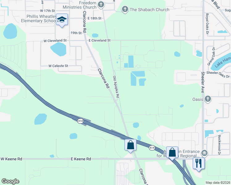 map of restaurants, bars, coffee shops, grocery stores, and more near 1931 Clarcona Road in Apopka