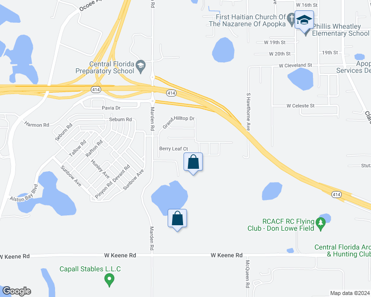 map of restaurants, bars, coffee shops, grocery stores, and more near Berry Leaf Court in Apopka