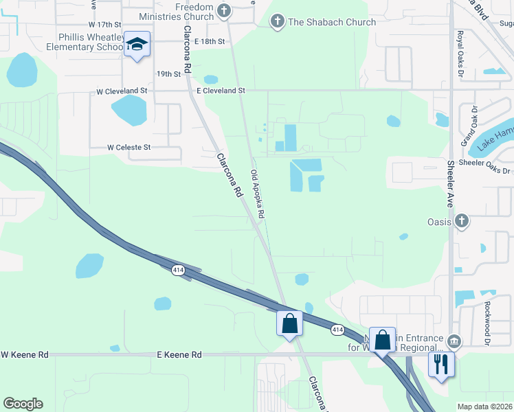 map of restaurants, bars, coffee shops, grocery stores, and more near 1931 Clarcona Road in Apopka