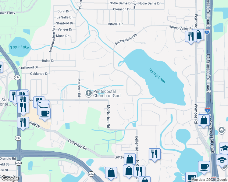 map of restaurants, bars, coffee shops, grocery stores, and more near 119 Valencia Loop in Altamonte Springs