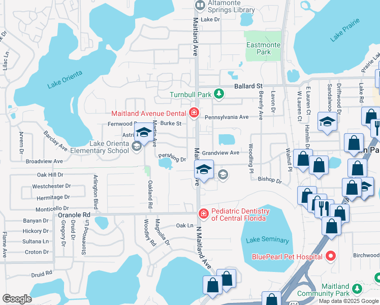 map of restaurants, bars, coffee shops, grocery stores, and more near 623 Truesdell Avenue in Altamonte Springs