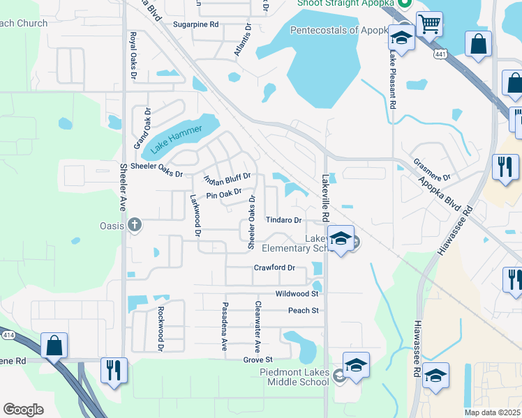 map of restaurants, bars, coffee shops, grocery stores, and more near 1968 Tindaro Drive in Apopka
