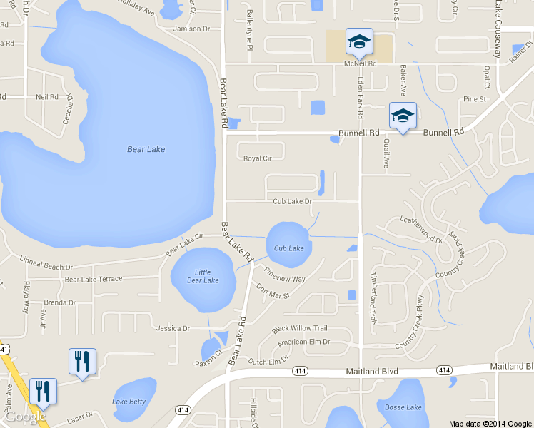 map of restaurants, bars, coffee shops, grocery stores, and more near 5308 Cub Lake Drive in Apopka