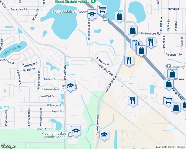 map of restaurants, bars, coffee shops, grocery stores, and more near 1872 Olivia Circle in Apopka