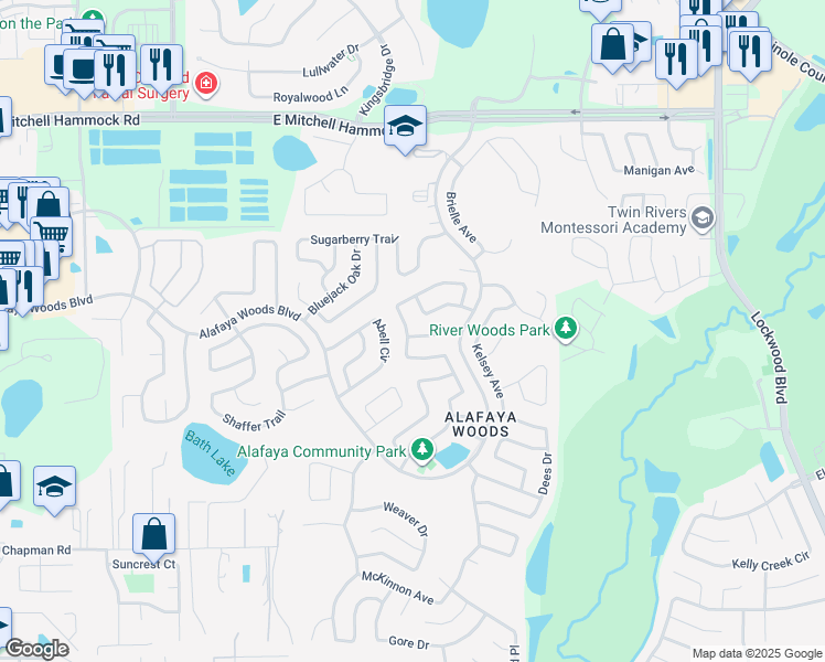 map of restaurants, bars, coffee shops, grocery stores, and more near 1094 Covington Street in Oviedo