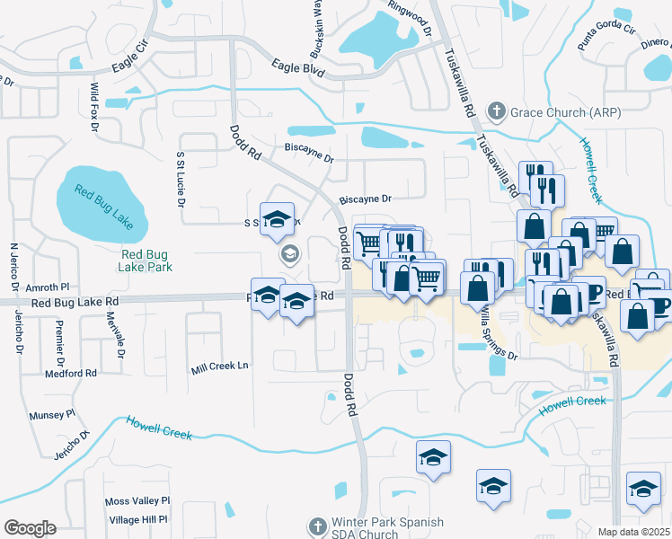 map of restaurants, bars, coffee shops, grocery stores, and more near 3756 Idlelbrook # 106 Circle in Casselberry