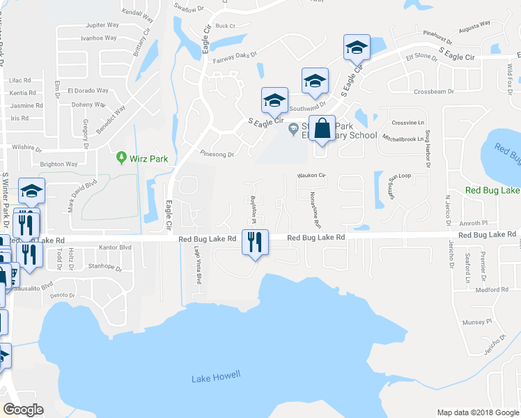 map of restaurants, bars, coffee shops, grocery stores, and more near 2949 Lowell Court in Casselberry