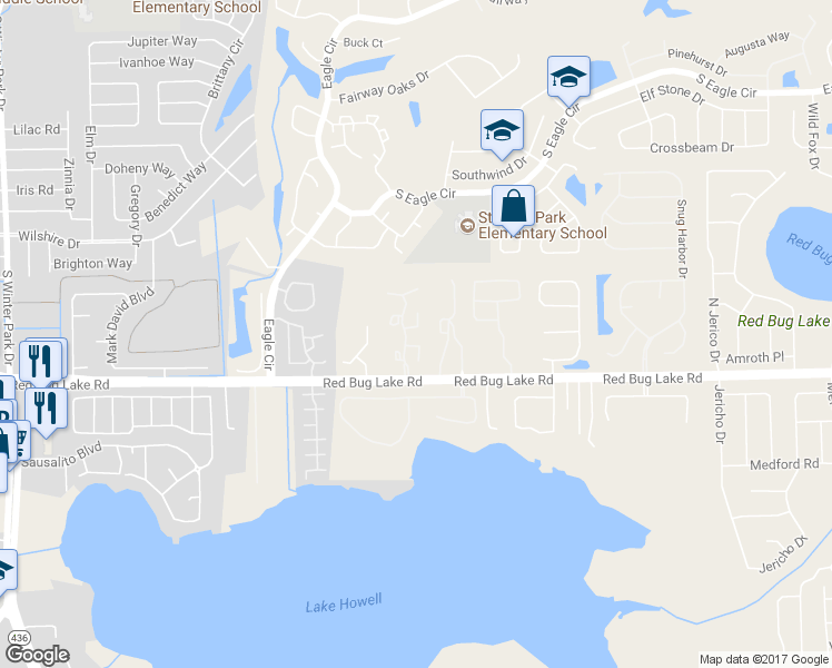 map of restaurants, bars, coffee shops, grocery stores, and more near 2949 Lowell Court in Casselberry