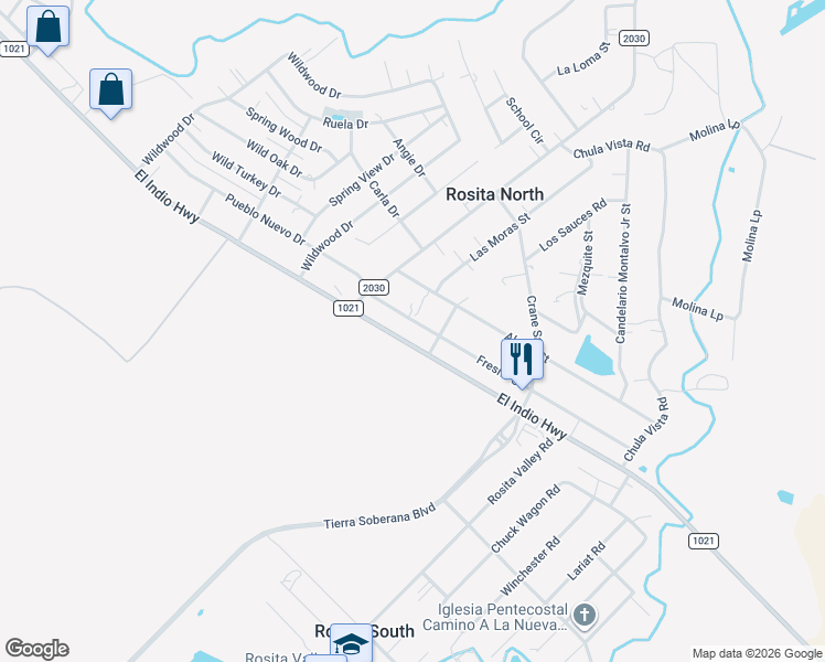 map of restaurants, bars, coffee shops, grocery stores, and more near 102 Fresno Street in Eagle Pass
