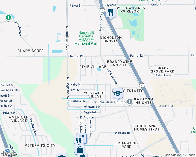 map of restaurants, bars, coffee shops, grocery stores, and more near 3300 Kentucky Street in Titusville