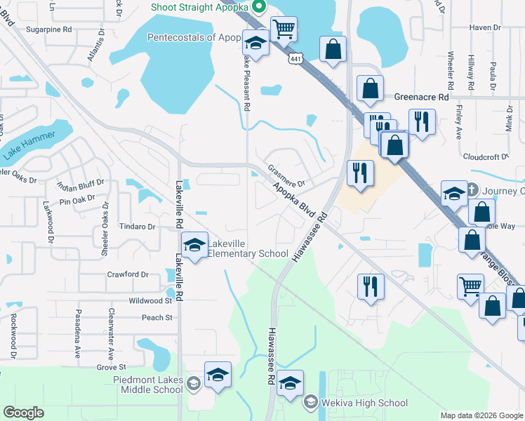 map of restaurants, bars, coffee shops, grocery stores, and more near 1872 Olivia Circle in Apopka