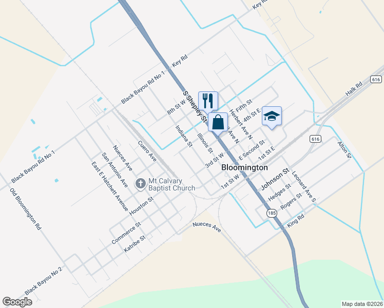 map of restaurants, bars, coffee shops, grocery stores, and more near 219 Indiana Street in Victoria