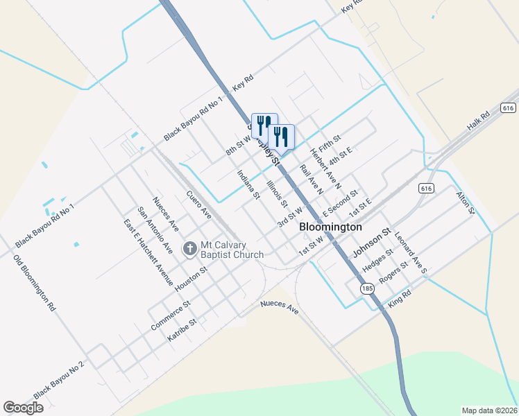 map of restaurants, bars, coffee shops, grocery stores, and more near 219 Indiana Street in Victoria