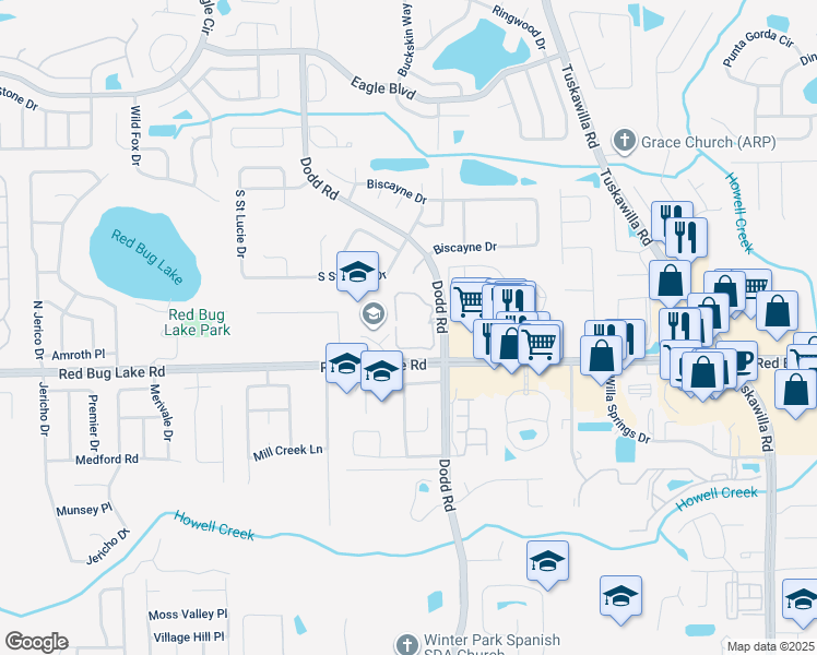 map of restaurants, bars, coffee shops, grocery stores, and more near 3740 Idlebrook Circle in Casselberry