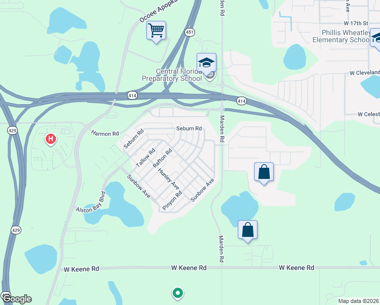 map of restaurants, bars, coffee shops, grocery stores, and more near 1024 Seburn Road in Apopka