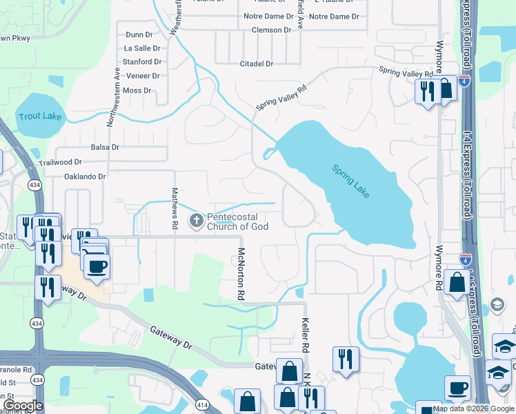 map of restaurants, bars, coffee shops, grocery stores, and more near 119 Valencia Loop in Altamonte Springs