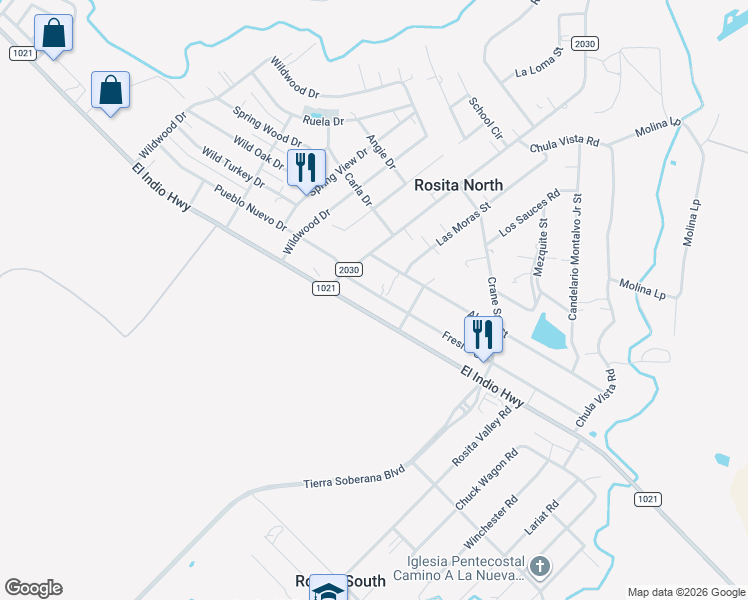 map of restaurants, bars, coffee shops, grocery stores, and more near 102 Fresno Street in Eagle Pass