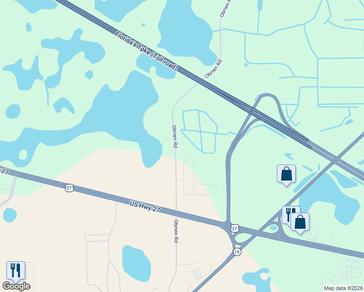 map of restaurants, bars, coffee shops, grocery stores, and more near 20721 Obrien Road in Groveland