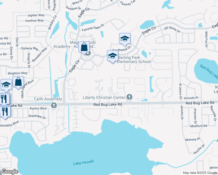map of restaurants, bars, coffee shops, grocery stores, and more near 978 Rollingwood Loop in Casselberry