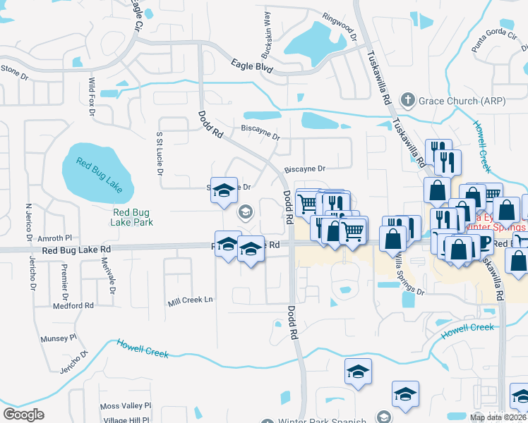 map of restaurants, bars, coffee shops, grocery stores, and more near 3724 Idlebrook Circle in Casselberry